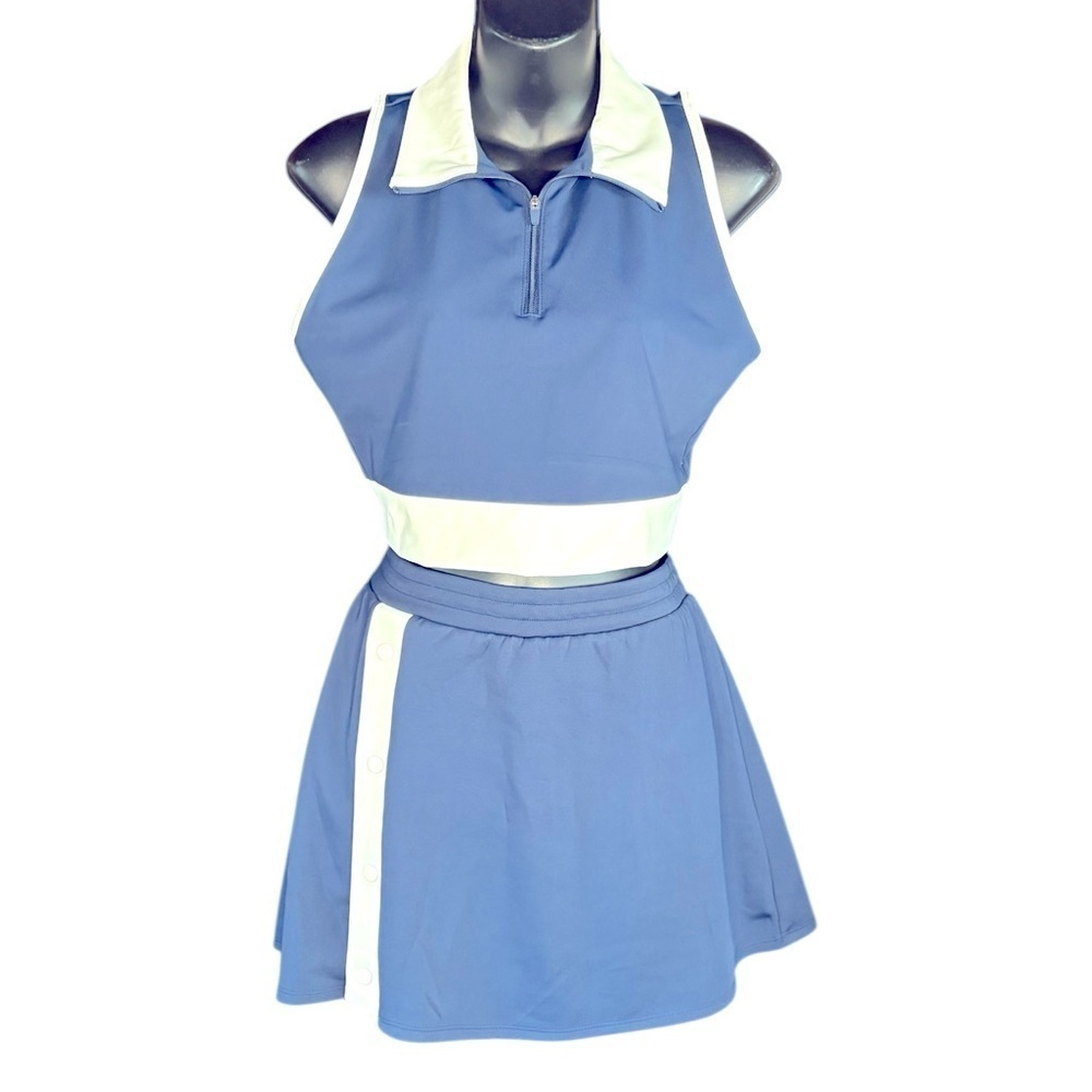 Sincerely Jules Active navy blue white Trim Tennis Golf top & Skort set Large